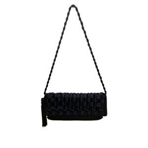 Sondra Roberts Women’s Dark Blue Woven With Tassel Braided Handle Shoulder Bag